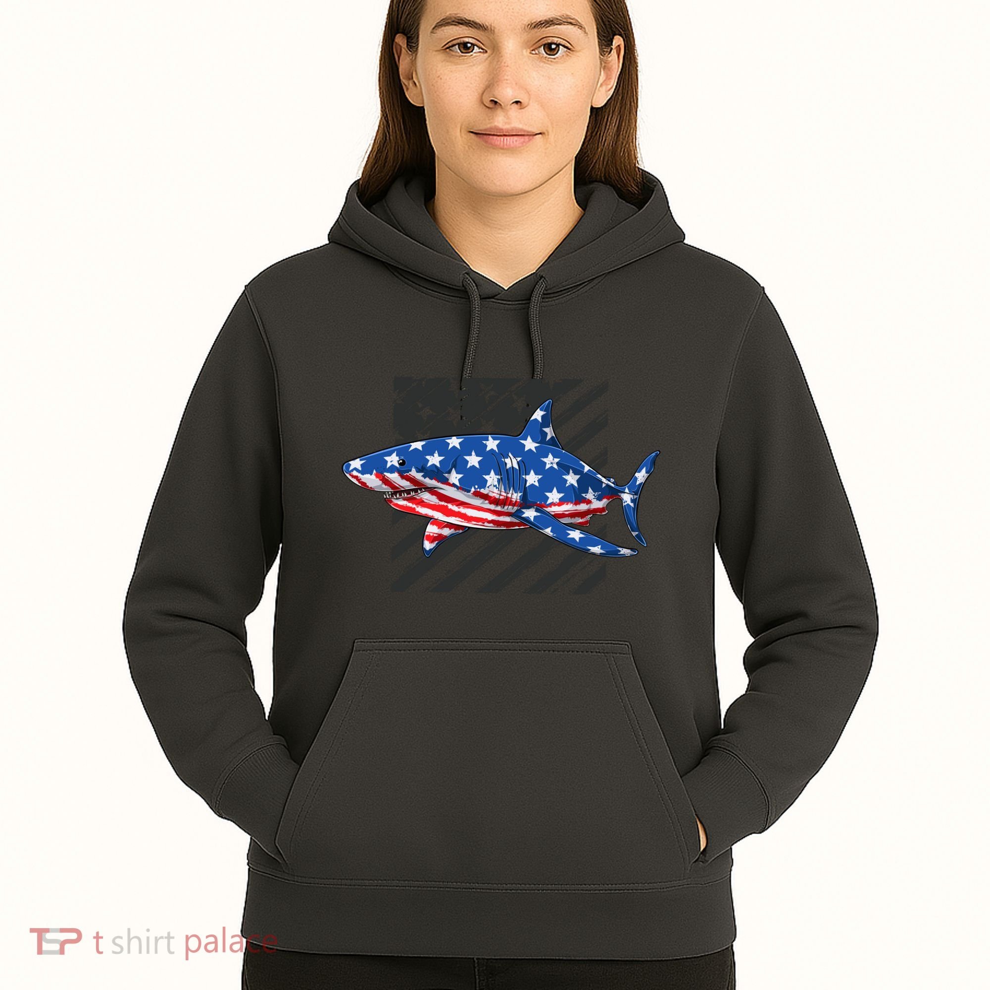 Great White Shark USA Flag Week Sharks Hoodie