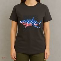 Great White Shark USA Flag Week Sharks T-Shirt thumb 4