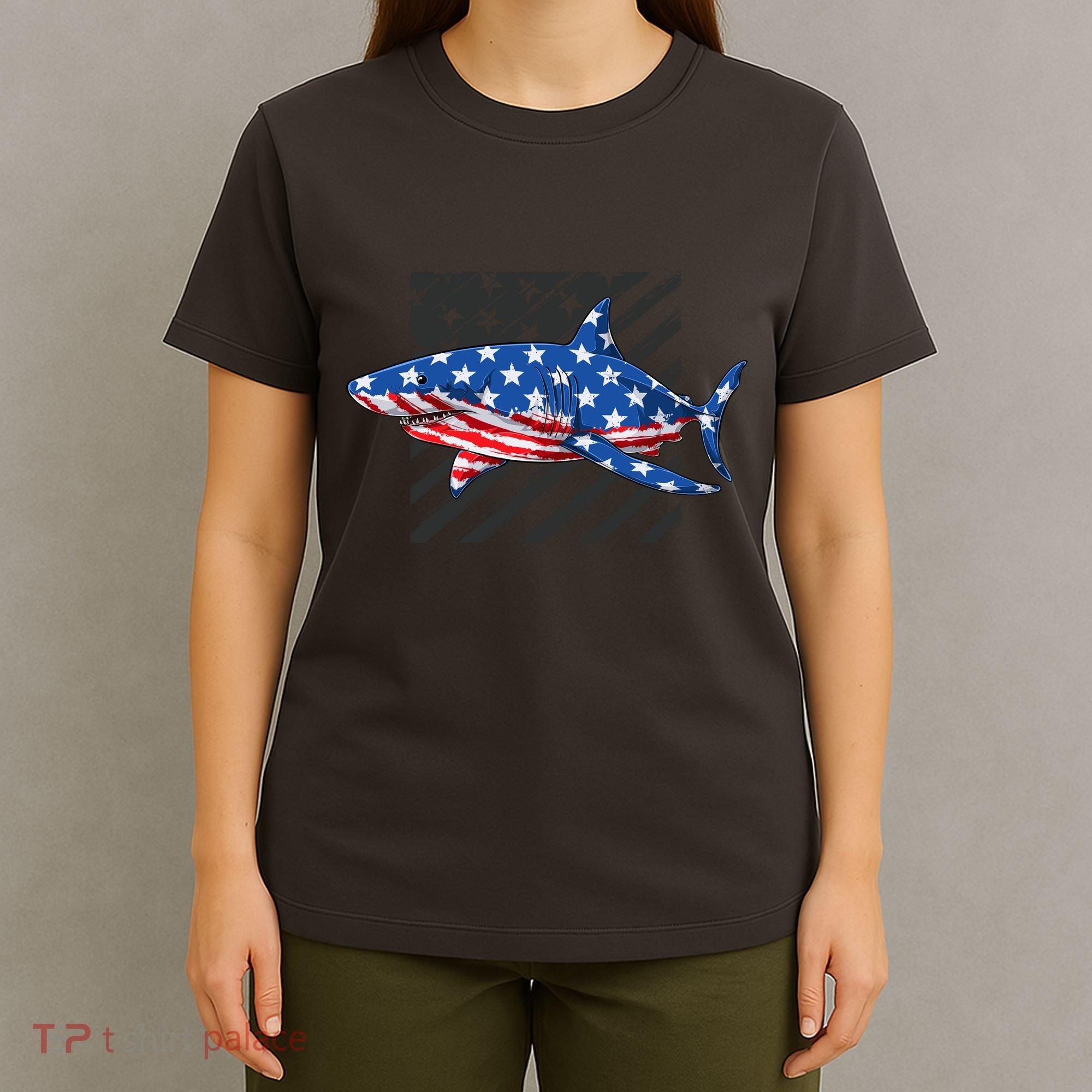 Great White Shark USA Flag Week Sharks T-Shirt