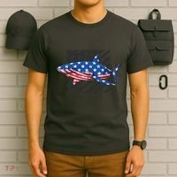 Great White Shark USA Flag Week Sharks T-Shirt thumb 6