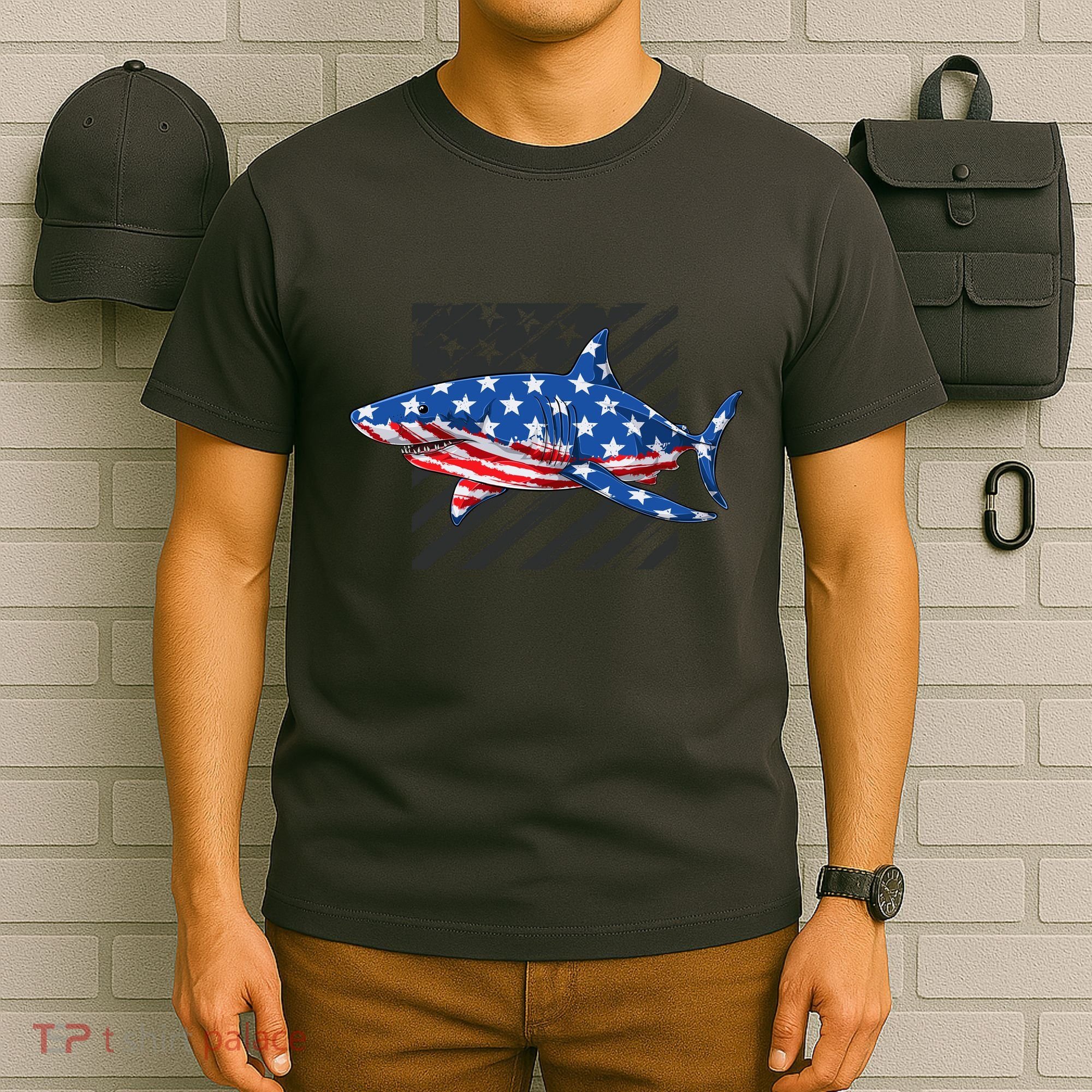 Great White Shark USA Flag Week Sharks T-Shirt