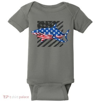 Great White Shark USA Flag Week Sharks Baby Bodysuit