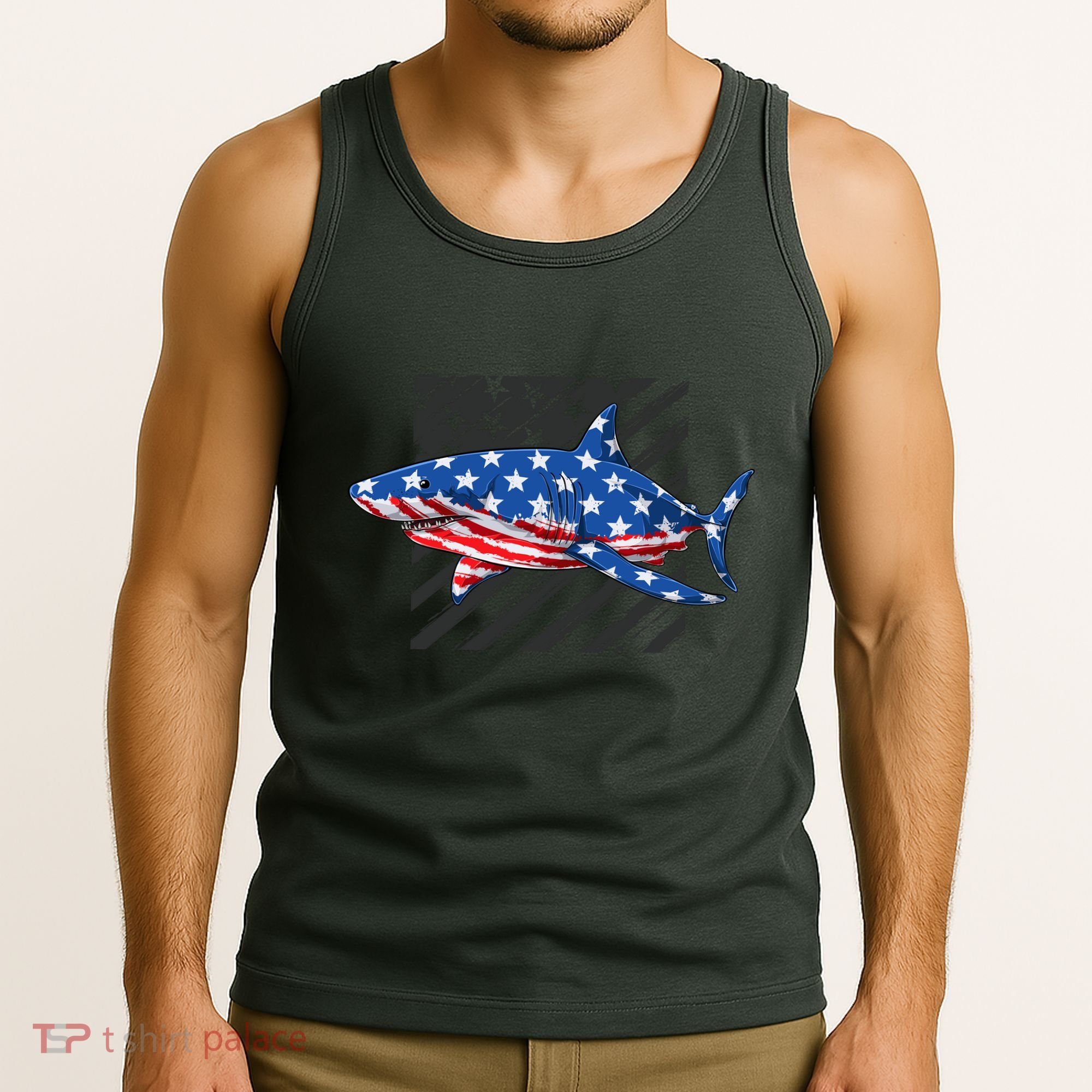 Great White Shark USA Flag Week Sharks Tank Top