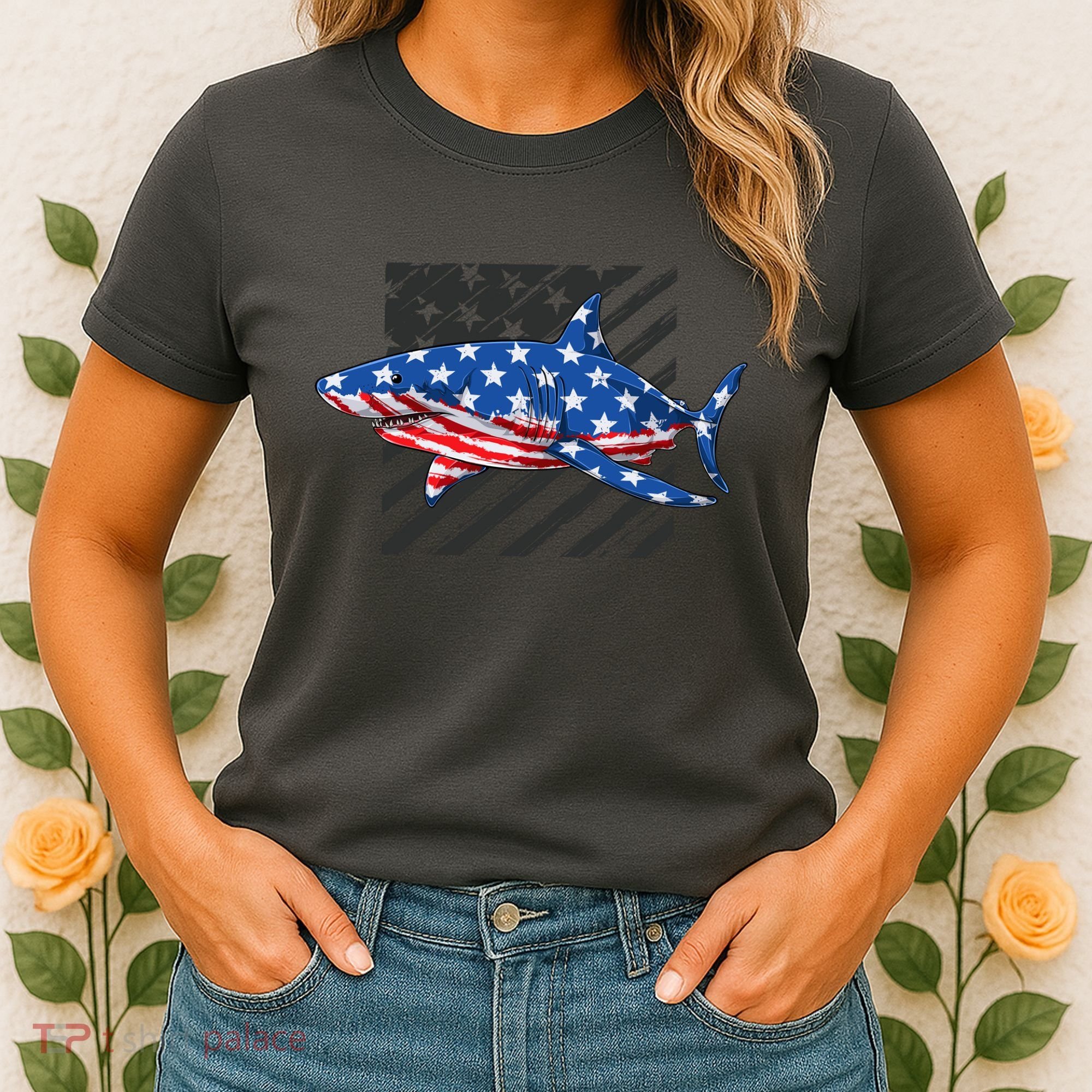 Great White Shark USA Flag Week Sharks Women's T-Shirt