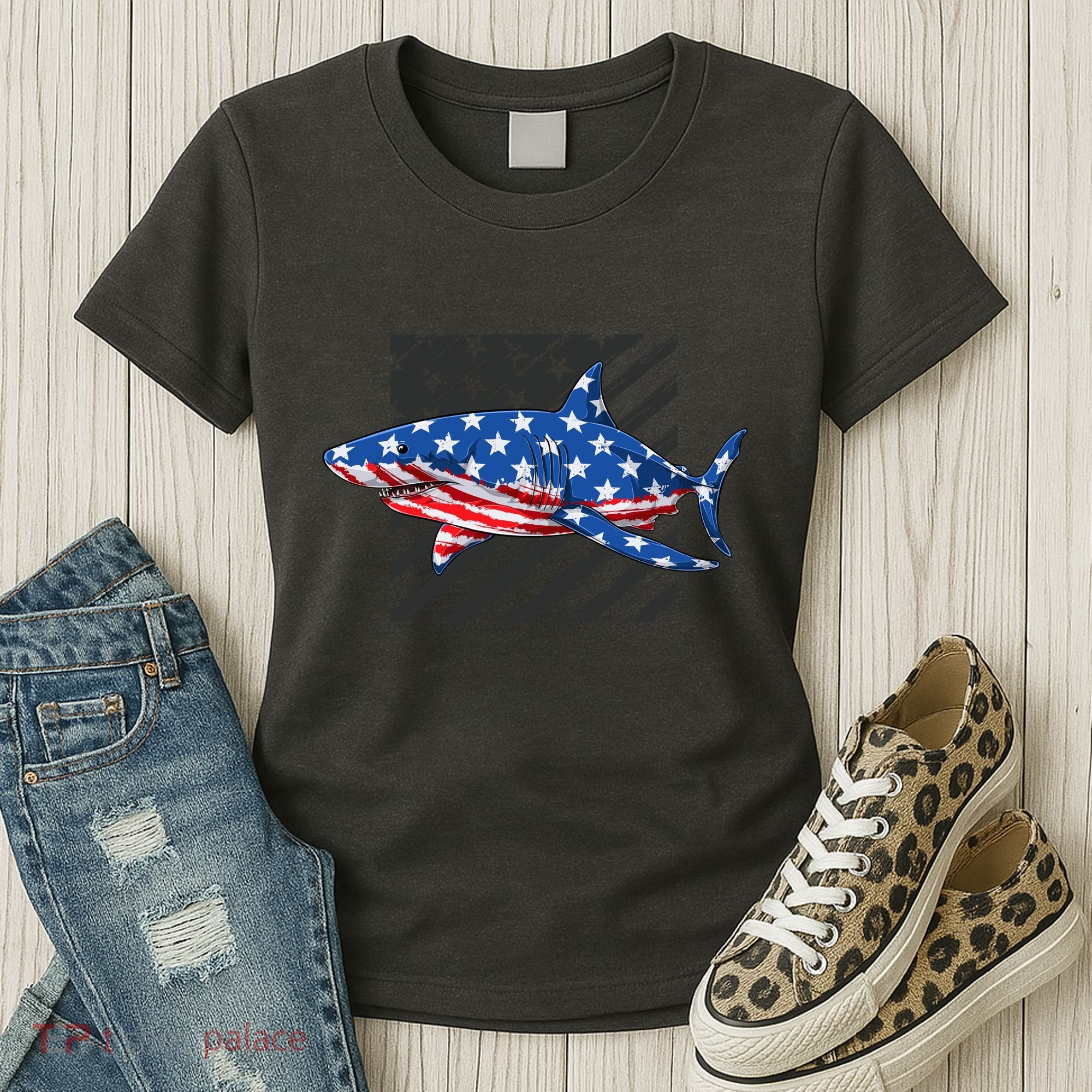 Great White Shark USA Flag Week Sharks Women's T-Shirt