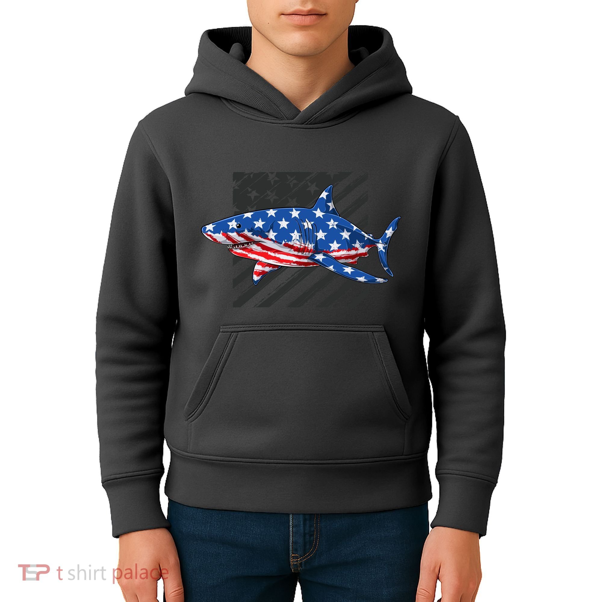 Great White Shark USA Flag Week Sharks Kids Hoodie