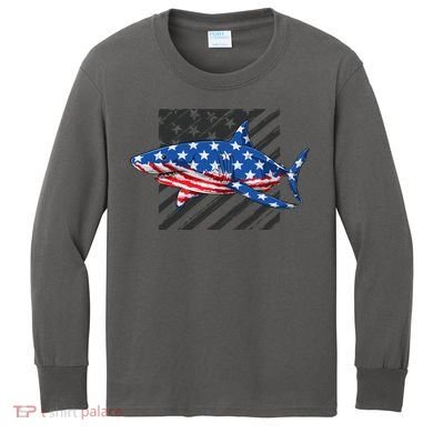 Great White Shark USA Flag Week Sharks Kids Long Sleeve Shirt
