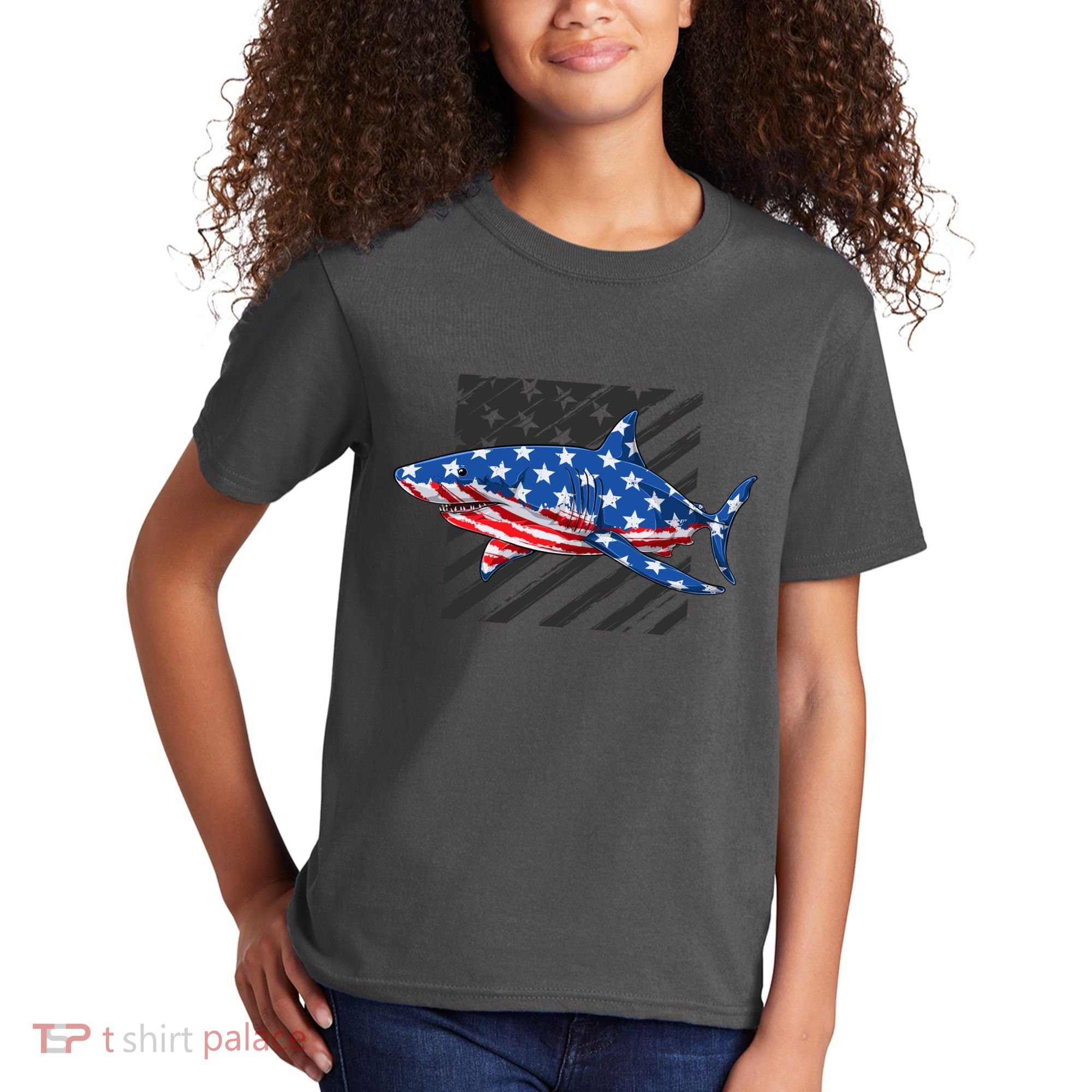 Great White Shark USA Flag Week Sharks Kids T-Shirt