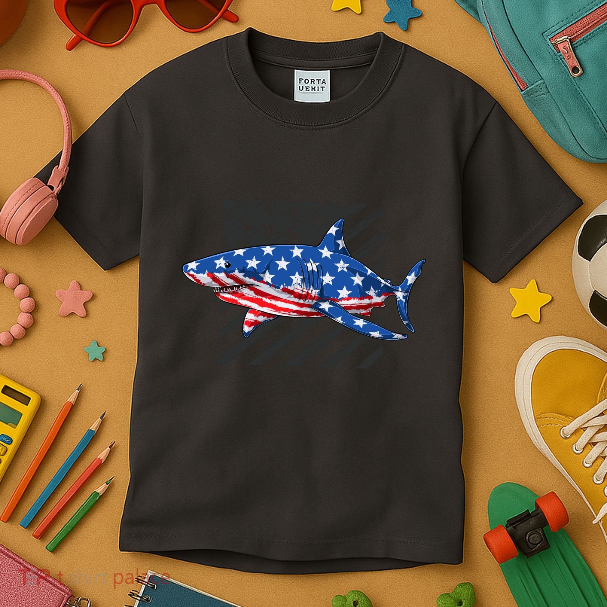 Great White Shark USA Flag Week Sharks Kids T-Shirt