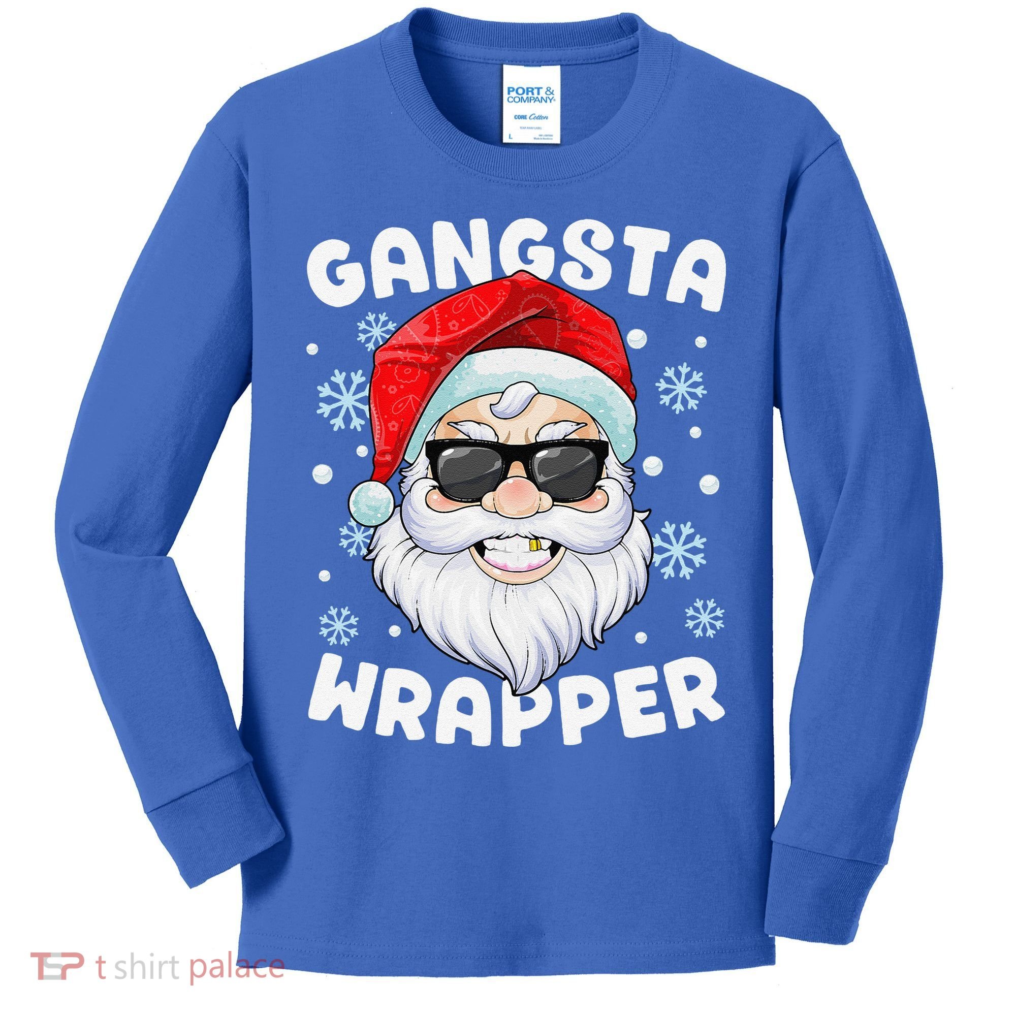 Gangsta Wrapper Santa Gangster Wrapper Funny Christmas Kids Long Sleeve Shirt