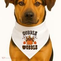 Gooble Wobble Turkey Thanksgiving Holiday Cheetah USA-Made Doggie Bandana thumb 1