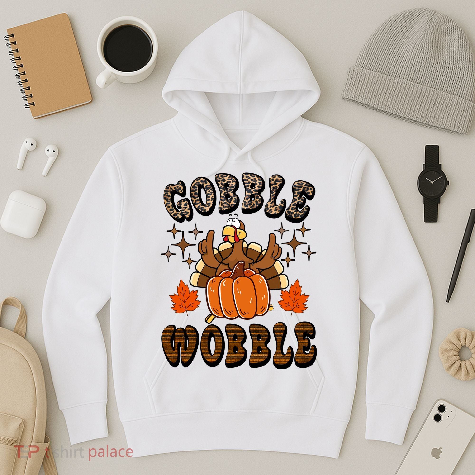 Gooble Wobble Turkey Thanksgiving Holiday Cheetah Hoodie