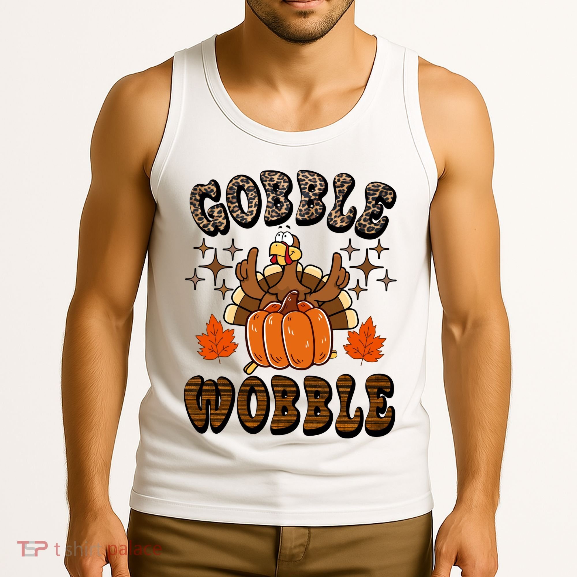 Gooble Wobble Turkey Thanksgiving Holiday Cheetah Tank Top