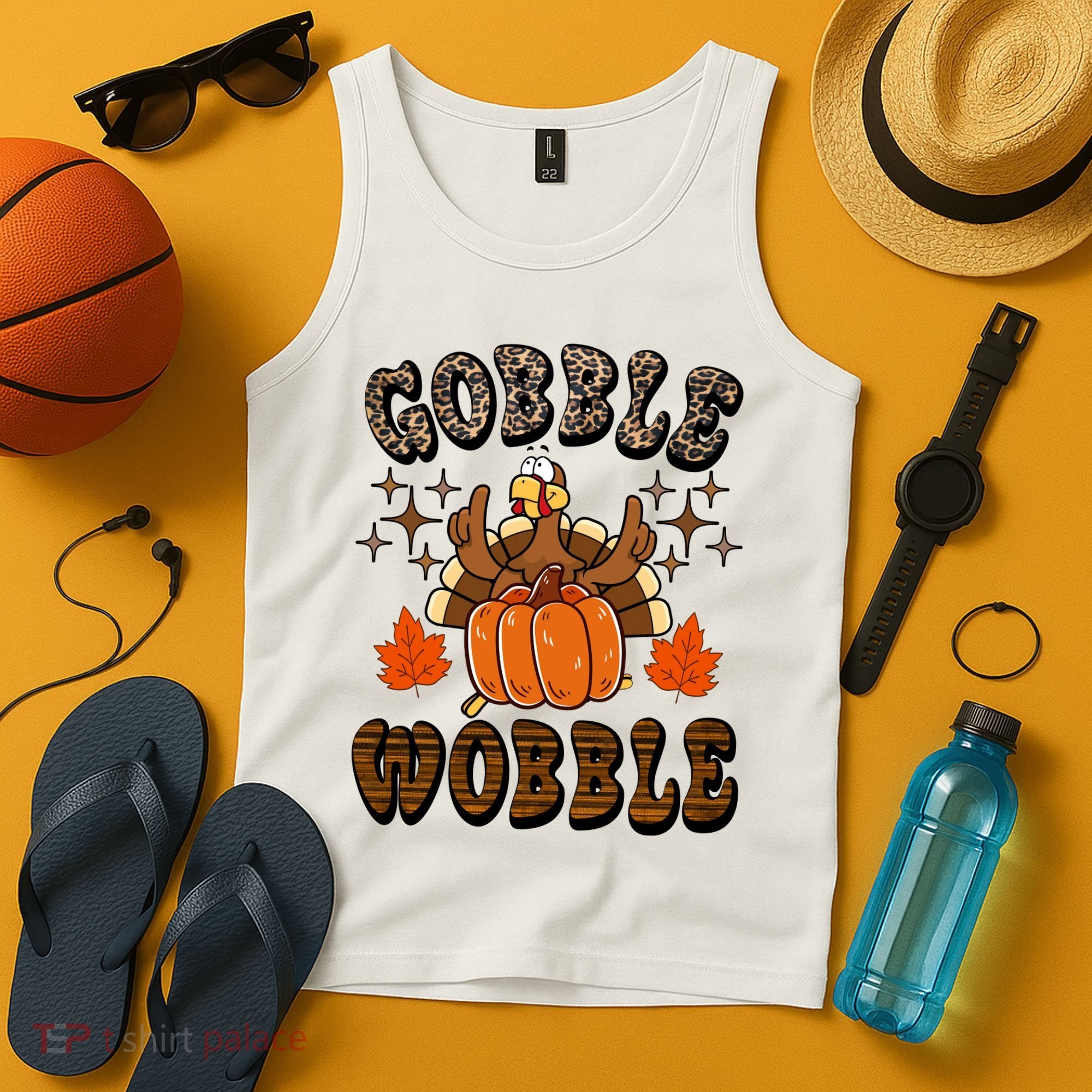 Gooble Wobble Turkey Thanksgiving Holiday Cheetah Tank Top