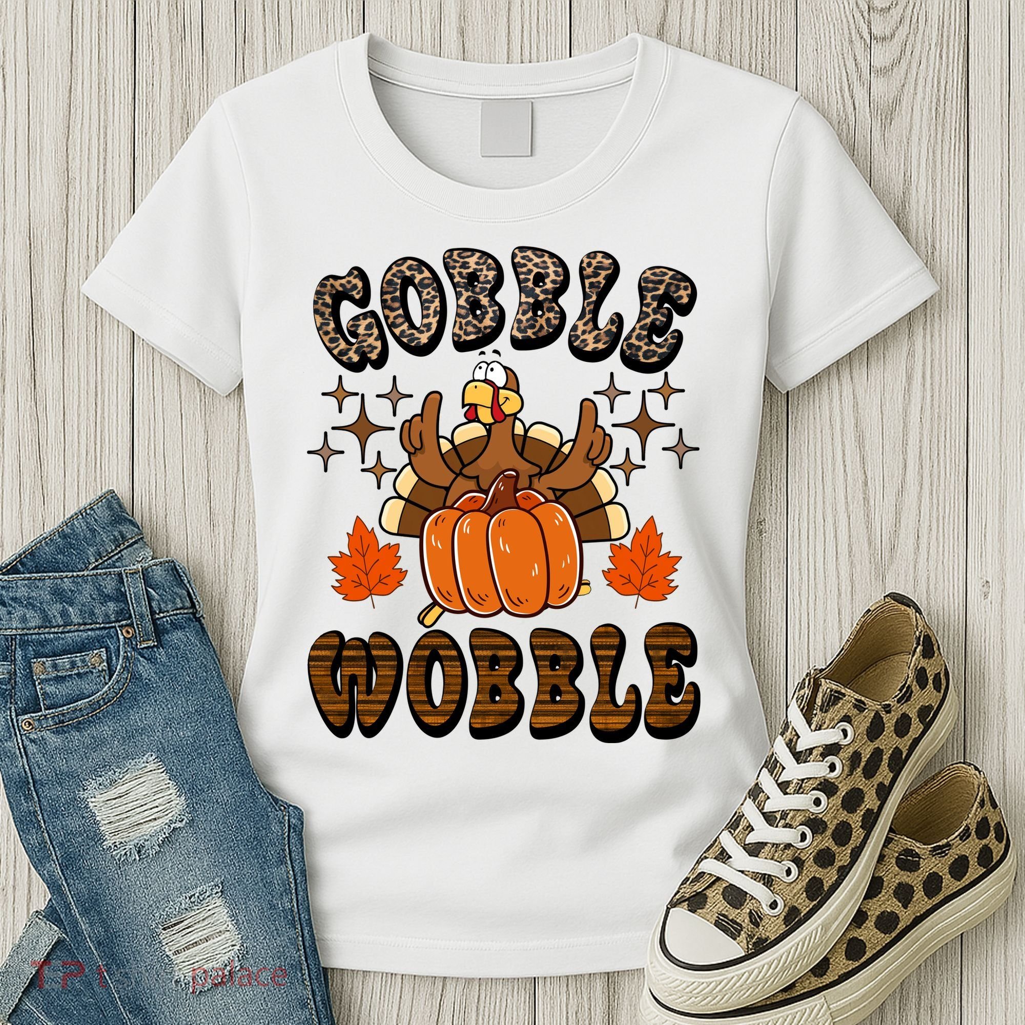 Gooble Wobble Turkey Thanksgiving Holiday Cheetah Women's T-Shirt
