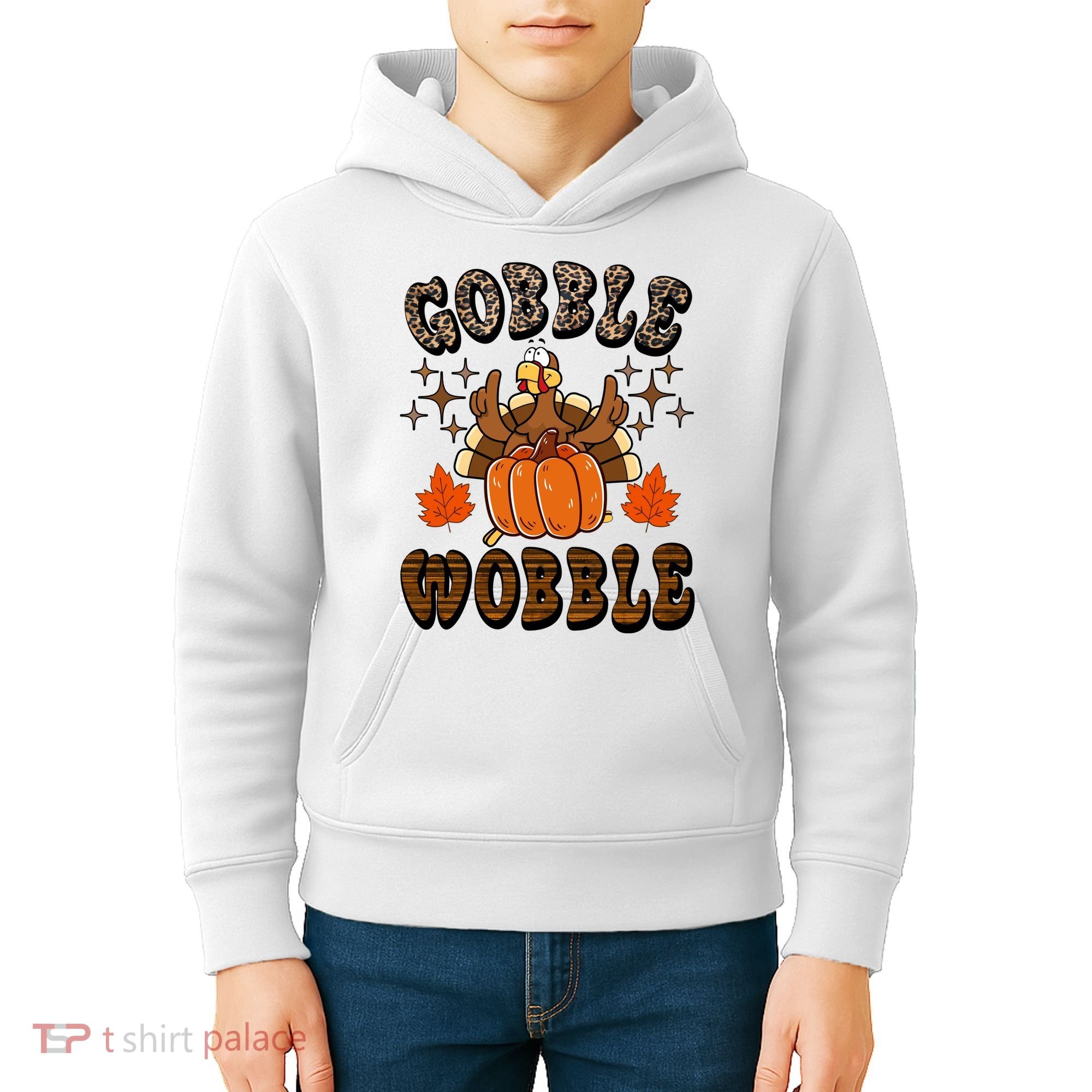 Gooble Wobble Turkey Thanksgiving Holiday Cheetah Kids Hoodie