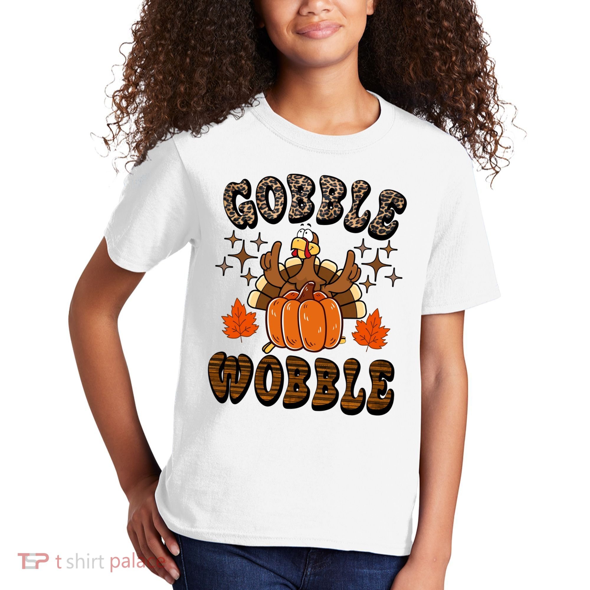 Gooble Wobble Turkey Thanksgiving Holiday Cheetah Kids T-Shirt