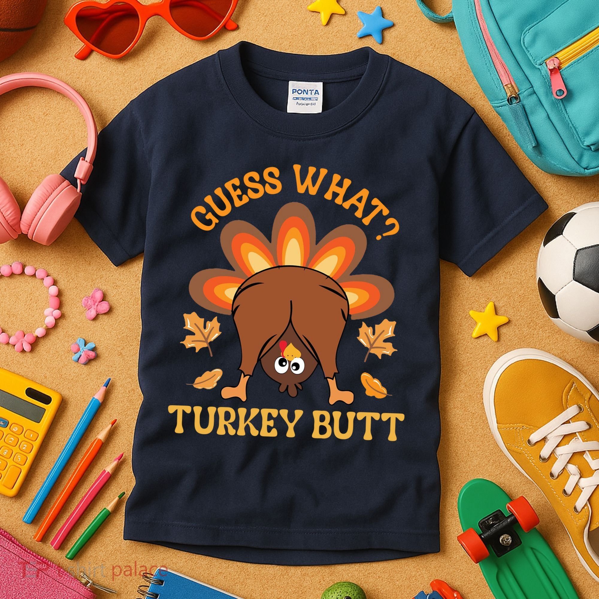 Guess What Turkey Butt Funny Thanksgiving Kids T-Shirt