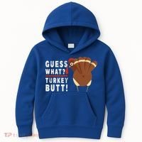 Guess What Turkey Pilgrim Funny Thanksgiving Kids Hoodie thumb 0