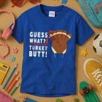 Guess What Turkey Pilgrim Funny Thanksgiving Kids T-Shirt thumb 3