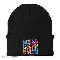 Groovy Weird Teachers Build Character Funny Teacher Tie Dye Beanie thumb 0