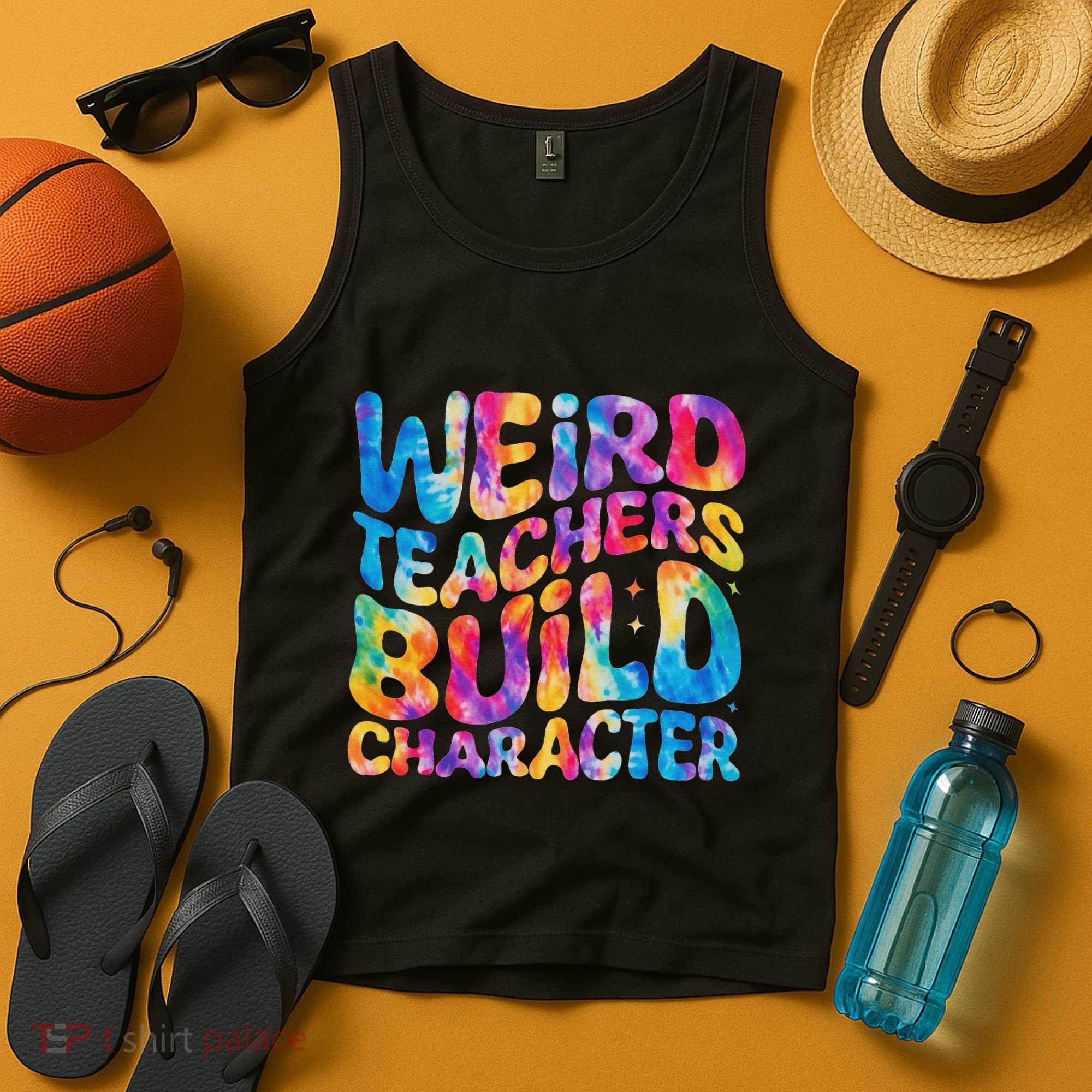 Groovy Weird Teachers Build Character Funny Teacher Tie Dye Tank Top
