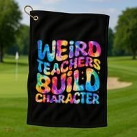 Groovy Weird Teachers Build Character Funny Teacher Tie Dye Golf Towel thumb 1