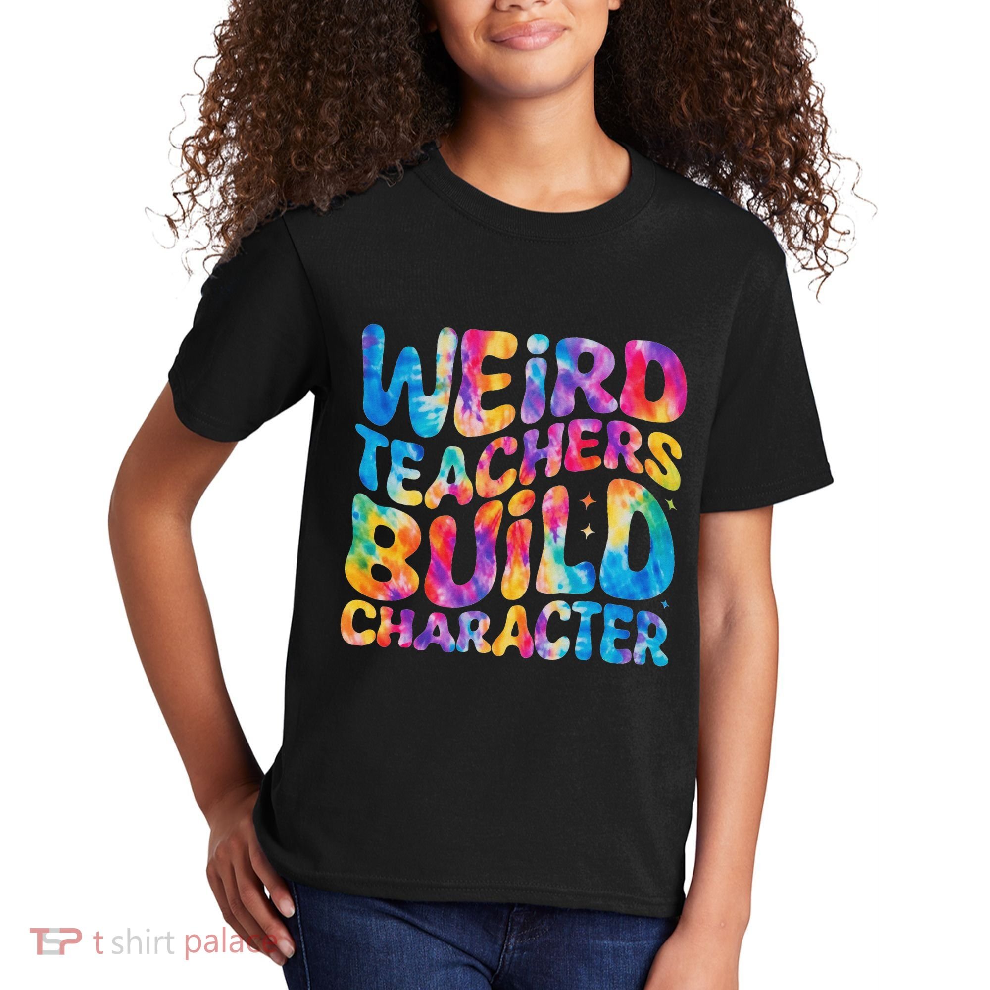 Groovy Weird Teachers Build Character Funny Teacher Tie Dye Kids T-Shirt