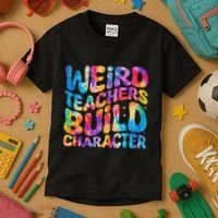 Groovy Weird Teachers Build Character Funny Teacher Tie Dye Kids T-Shirt thumb 3