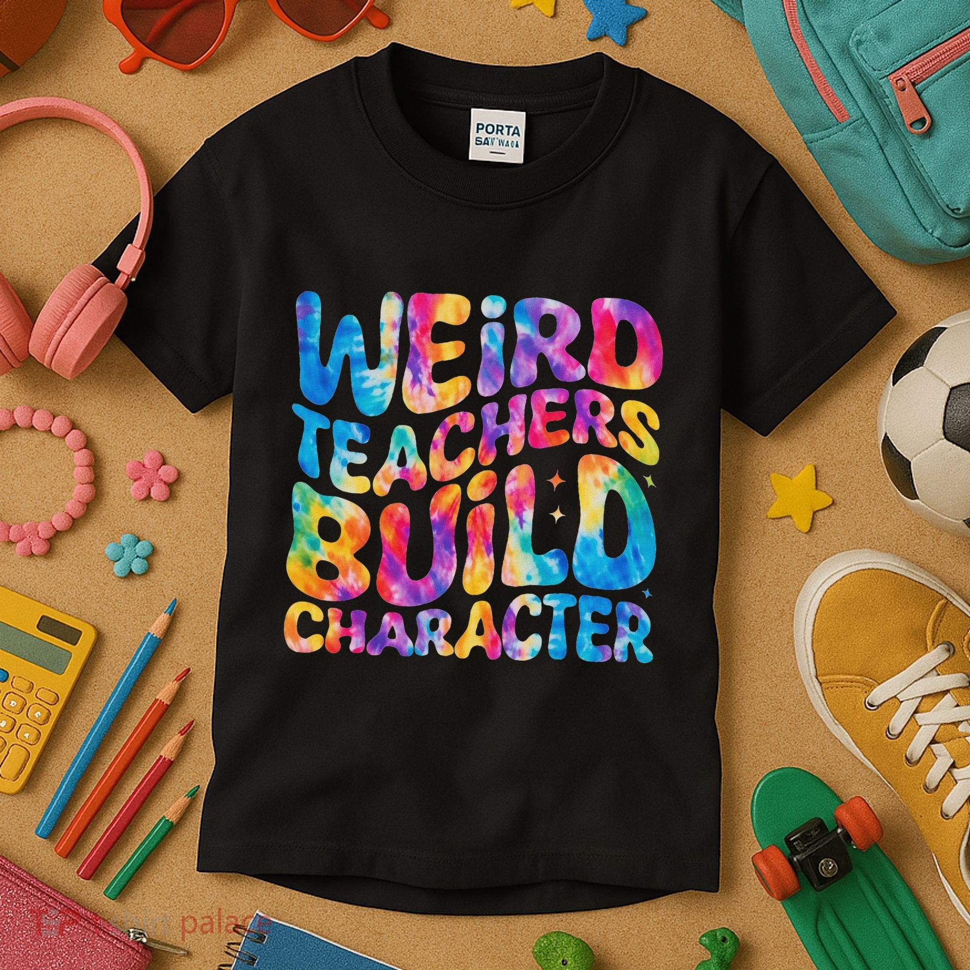 Groovy Weird Teachers Build Character Funny Teacher Tie Dye Kids T-Shirt