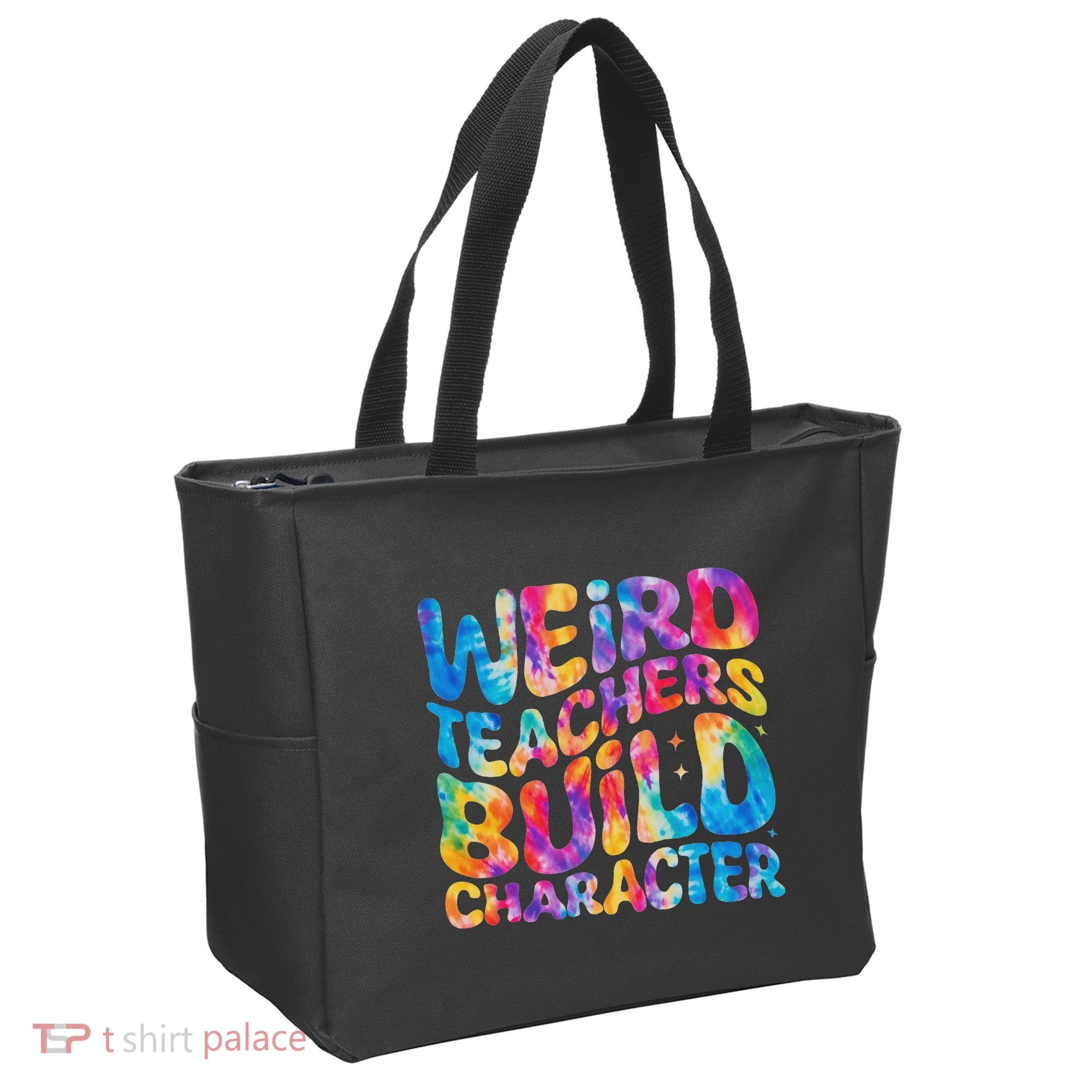 Groovy Weird Teachers Build Character Funny Teacher Tie Dye Tote Bag
