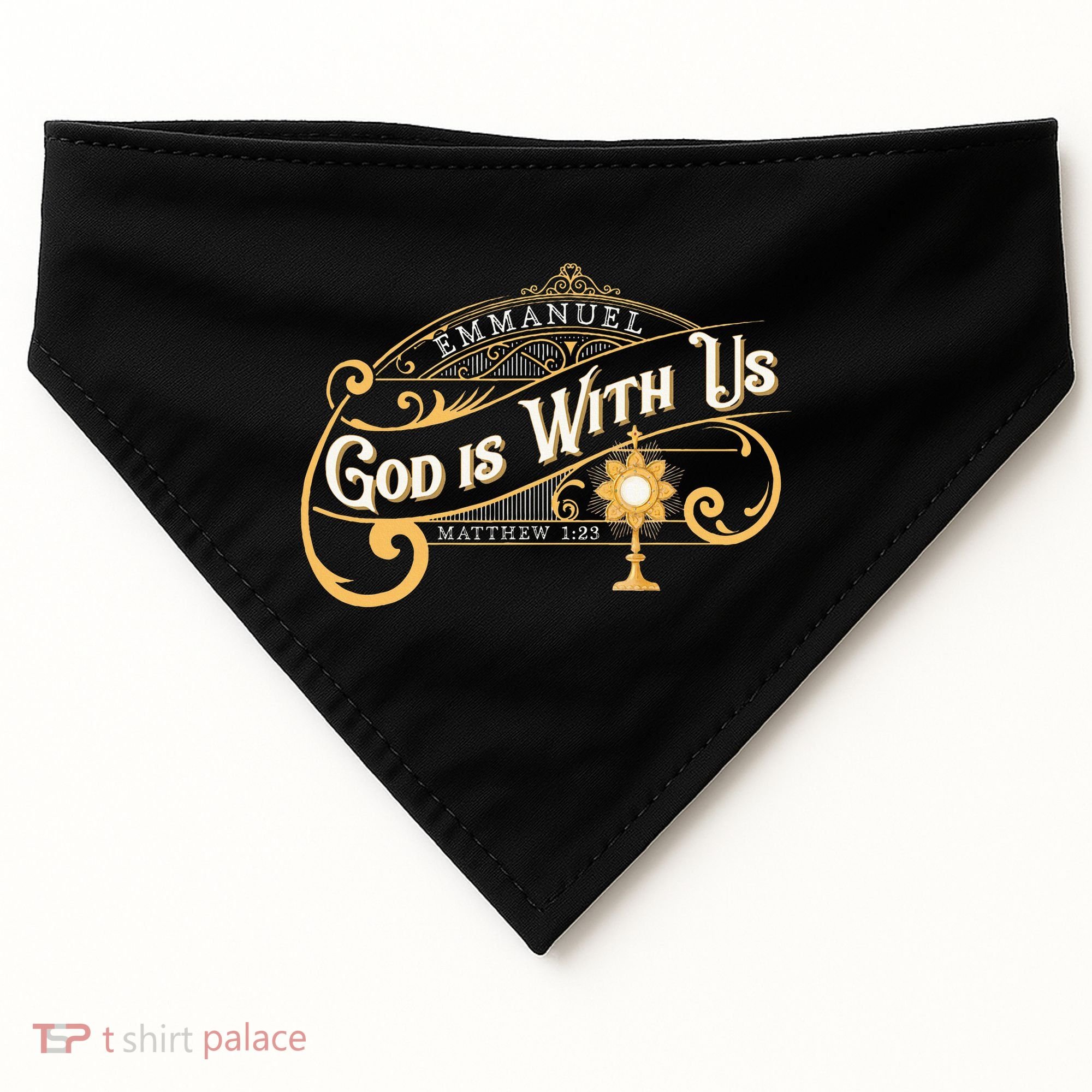 God With Us Emmanuel Matthew Eucharist Adoration Catholic USA-Made Doggie Bandana