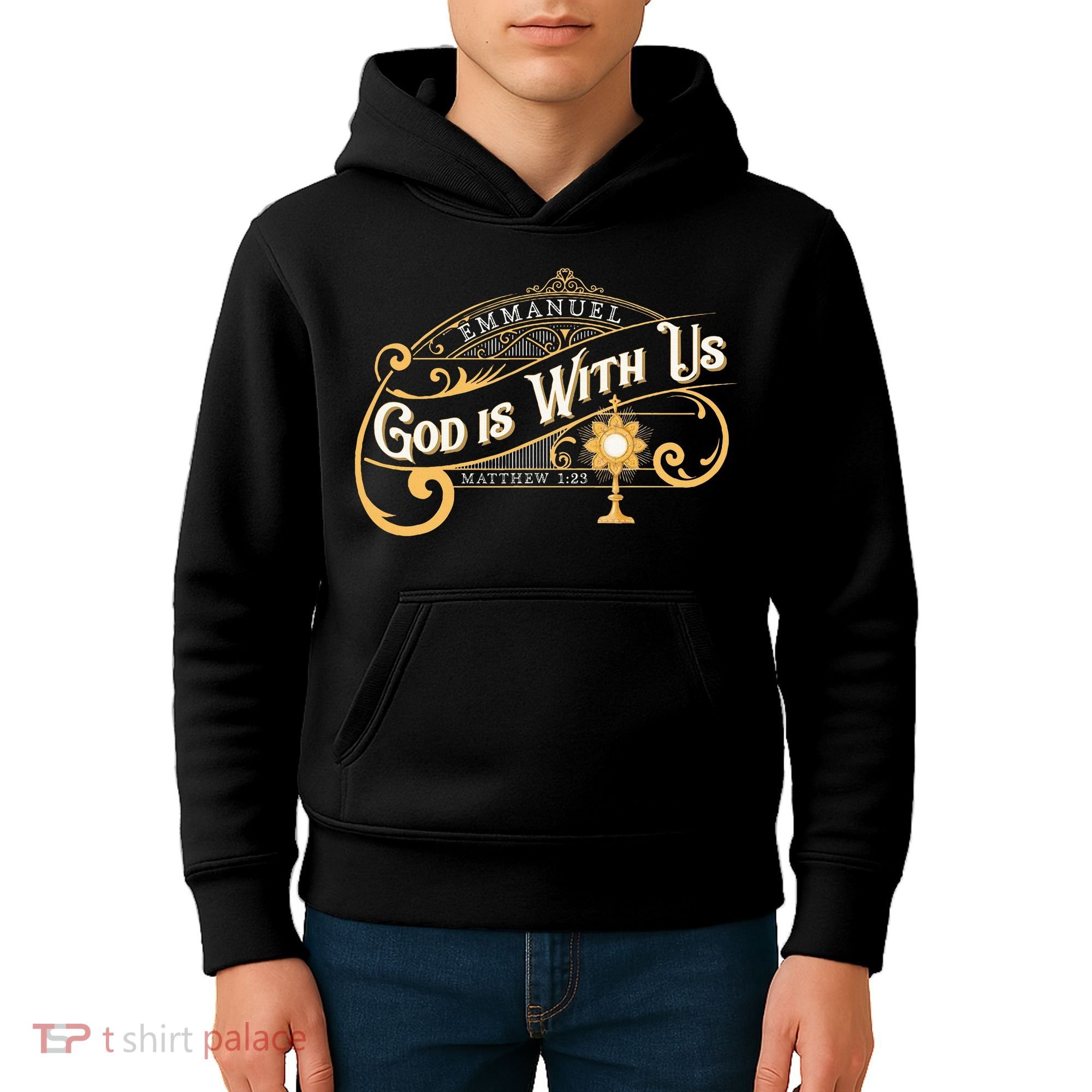 God With Us Emmanuel Matthew Eucharist Adoration Catholic Kids Hoodie