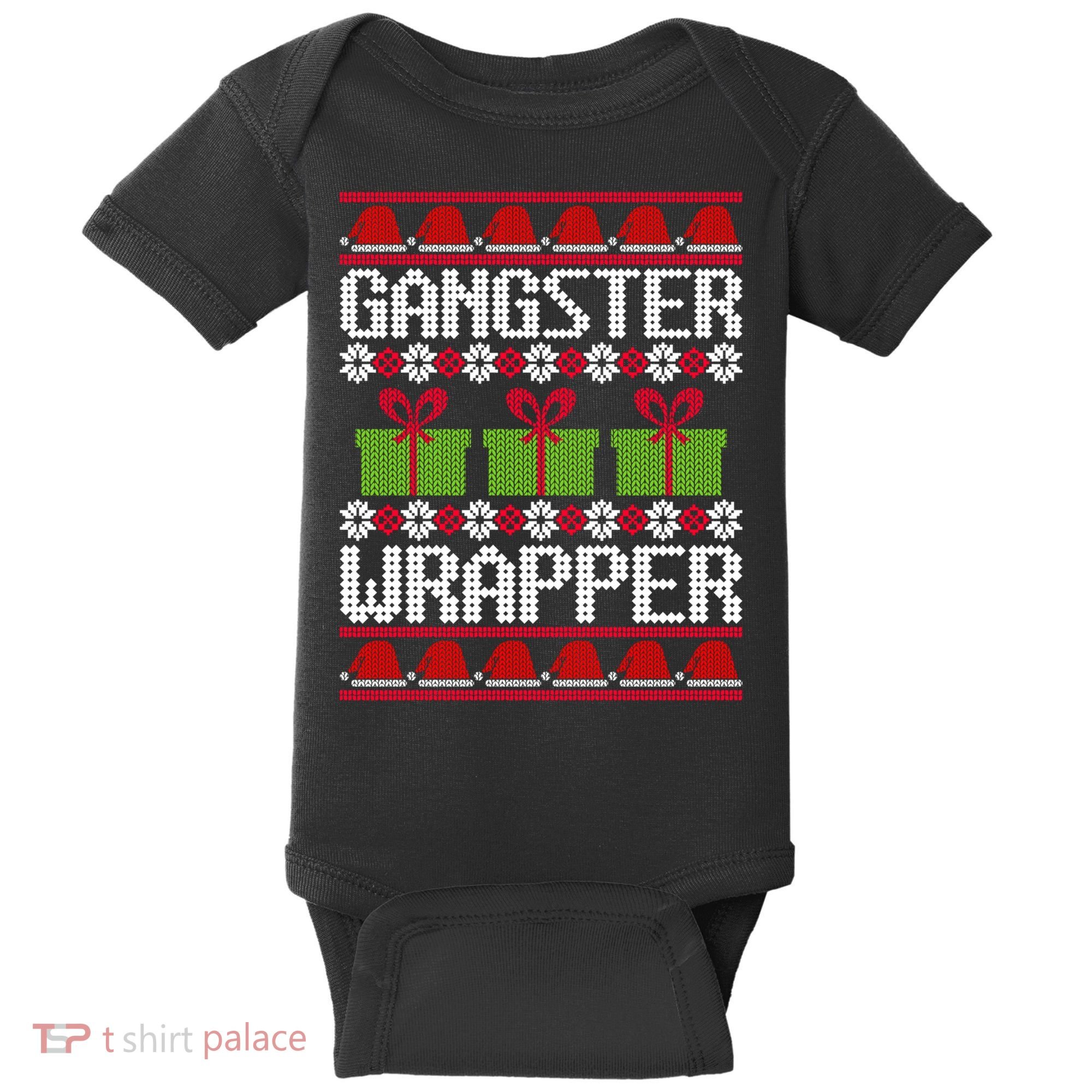 Gangster Wrapper Ugly Christmas Funny Pun Gangsta Baby Bodysuit