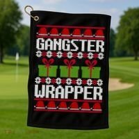 Gangster Wrapper Ugly Christmas Funny Pun Gangsta Golf Towel thumb 1