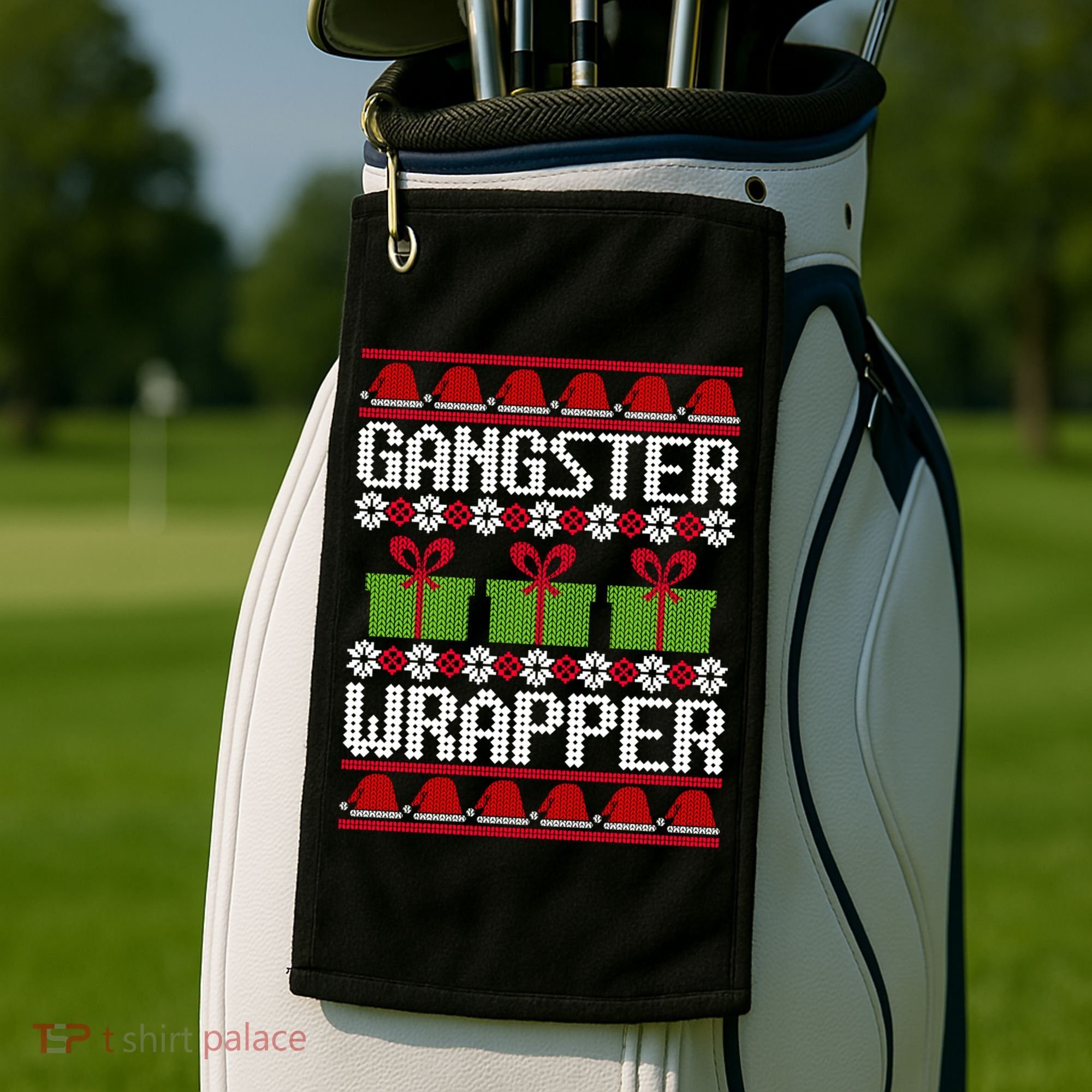 Gangster Wrapper Ugly Christmas Funny Pun Gangsta Golf Towel