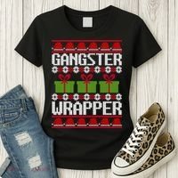 Gangster Wrapper Ugly Christmas Funny Pun Gangsta Women's T-Shirt thumb 3