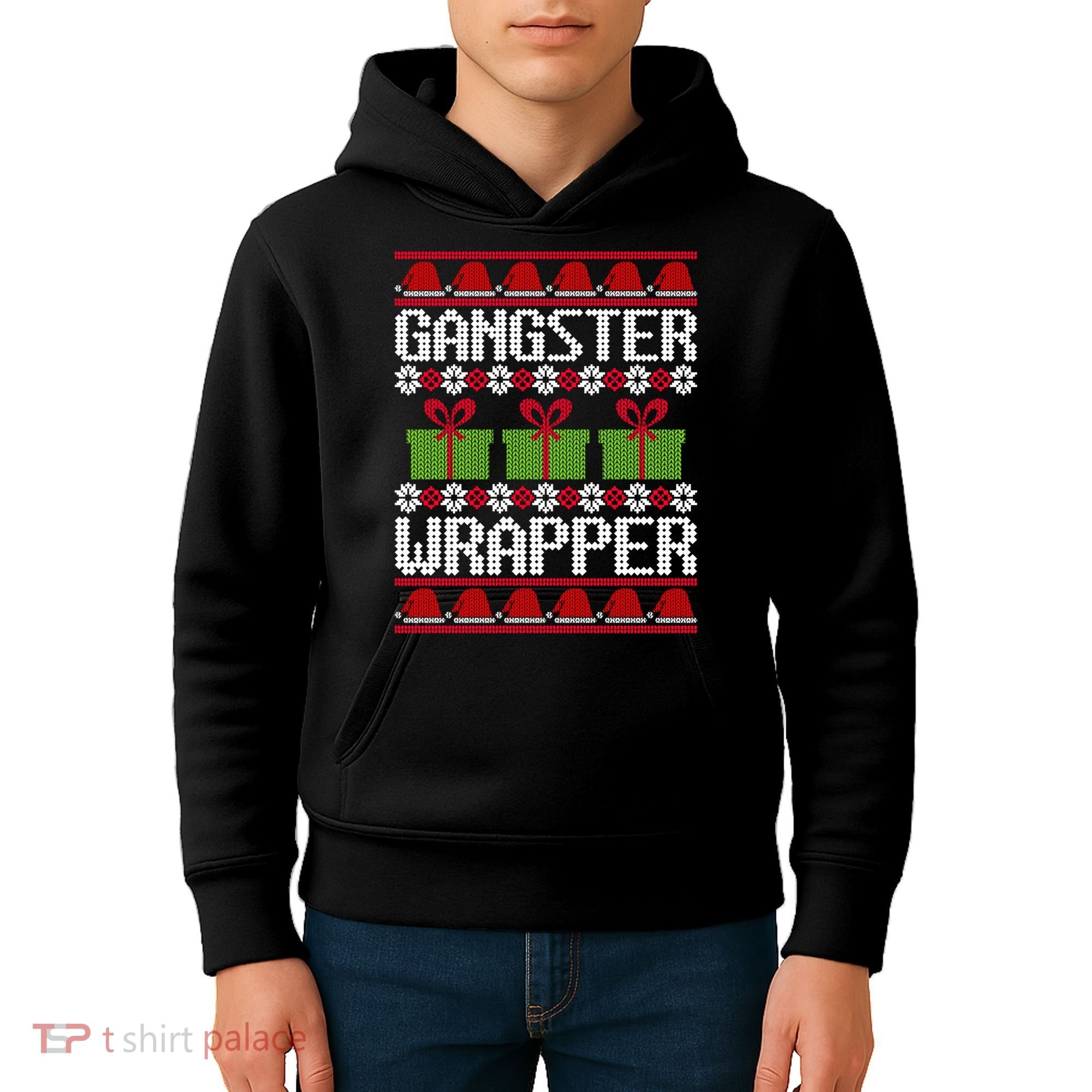 Gangster Wrapper Ugly Christmas Funny Pun Gangsta Kids Hoodie