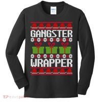 Gangster Wrapper Ugly Christmas Funny Pun Gangsta Kids Long Sleeve Shirt thumb 0