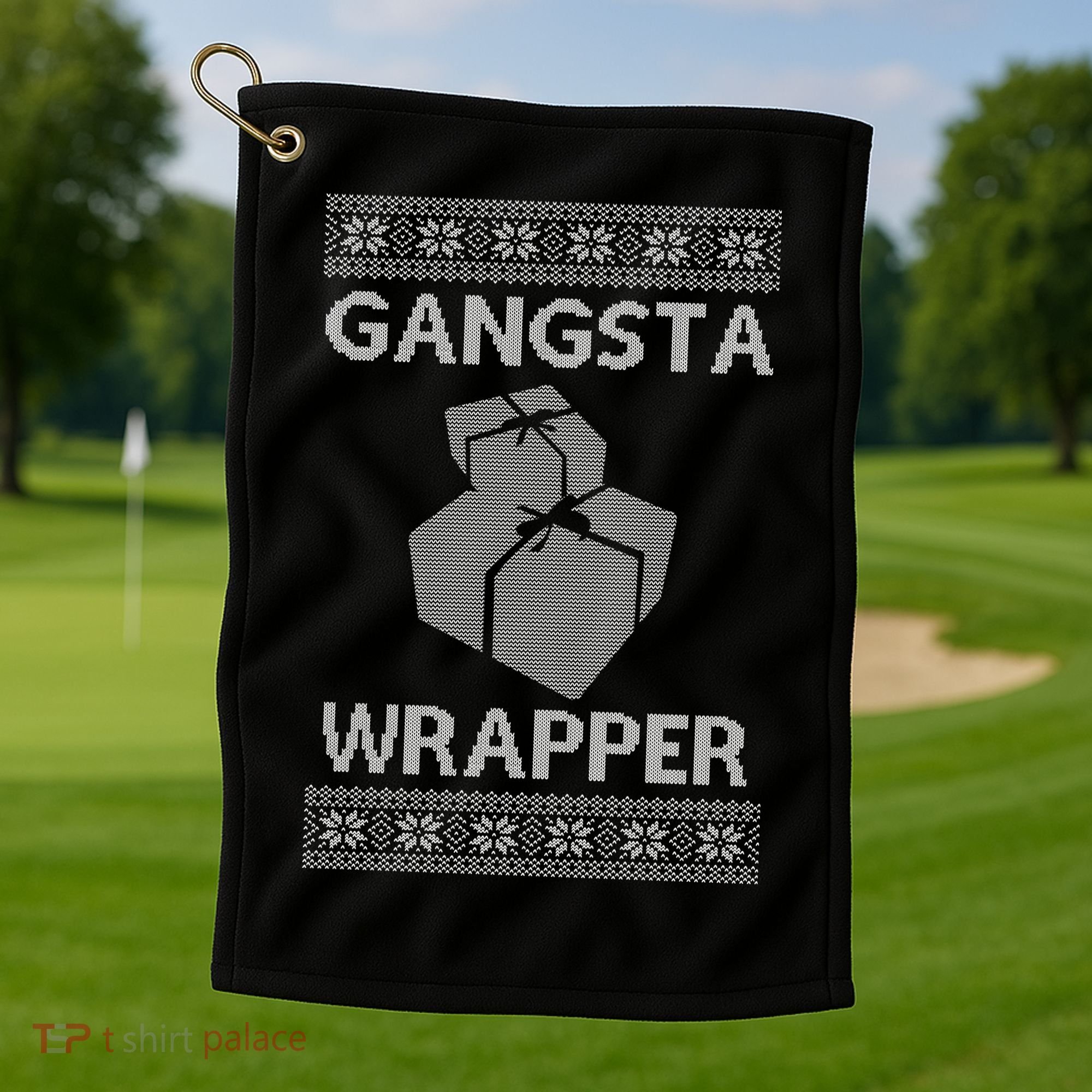 Gangsta Wrapper Ugly Christmas Sweater Golf Towel