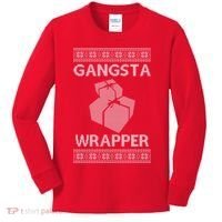 Gangsta Wrapper Ugly Christmas Sweater Kids Long Sleeve Shirt thumb 0