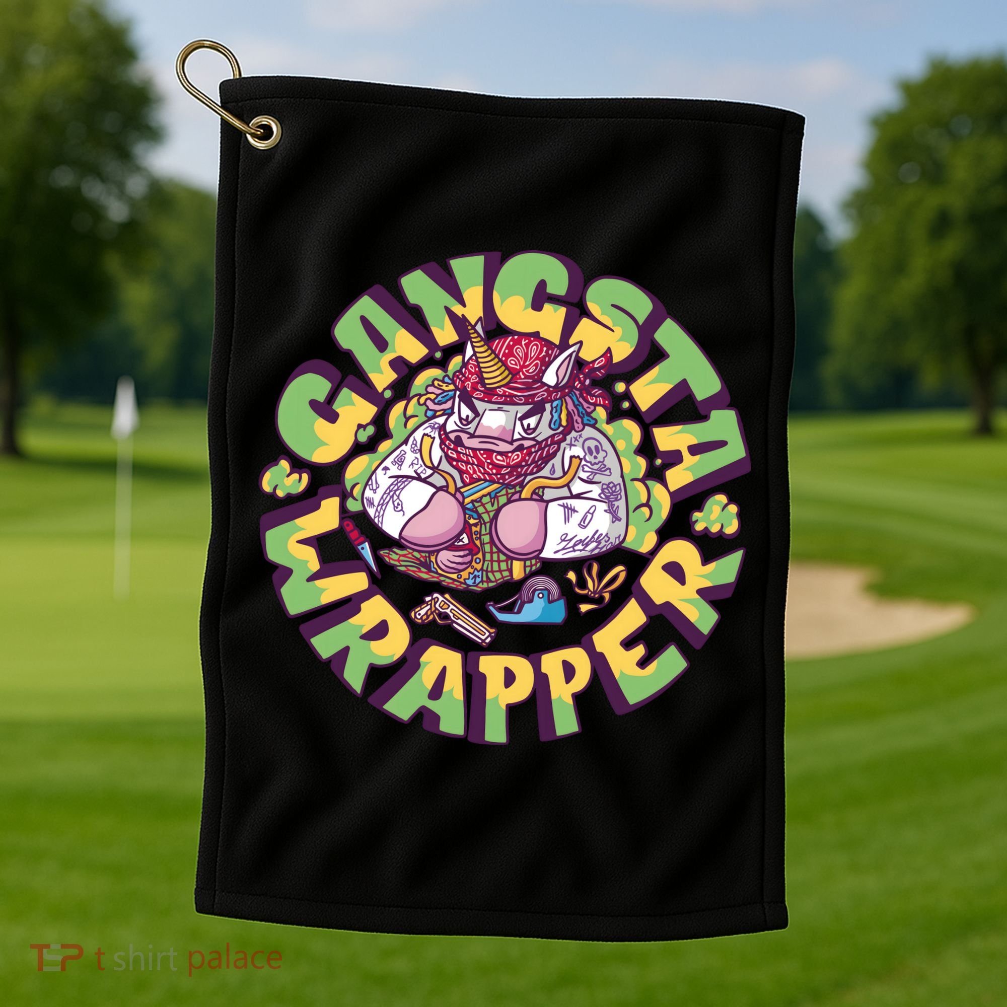 Gangsta Wrapper Unicorn Christmas Golf Towel
