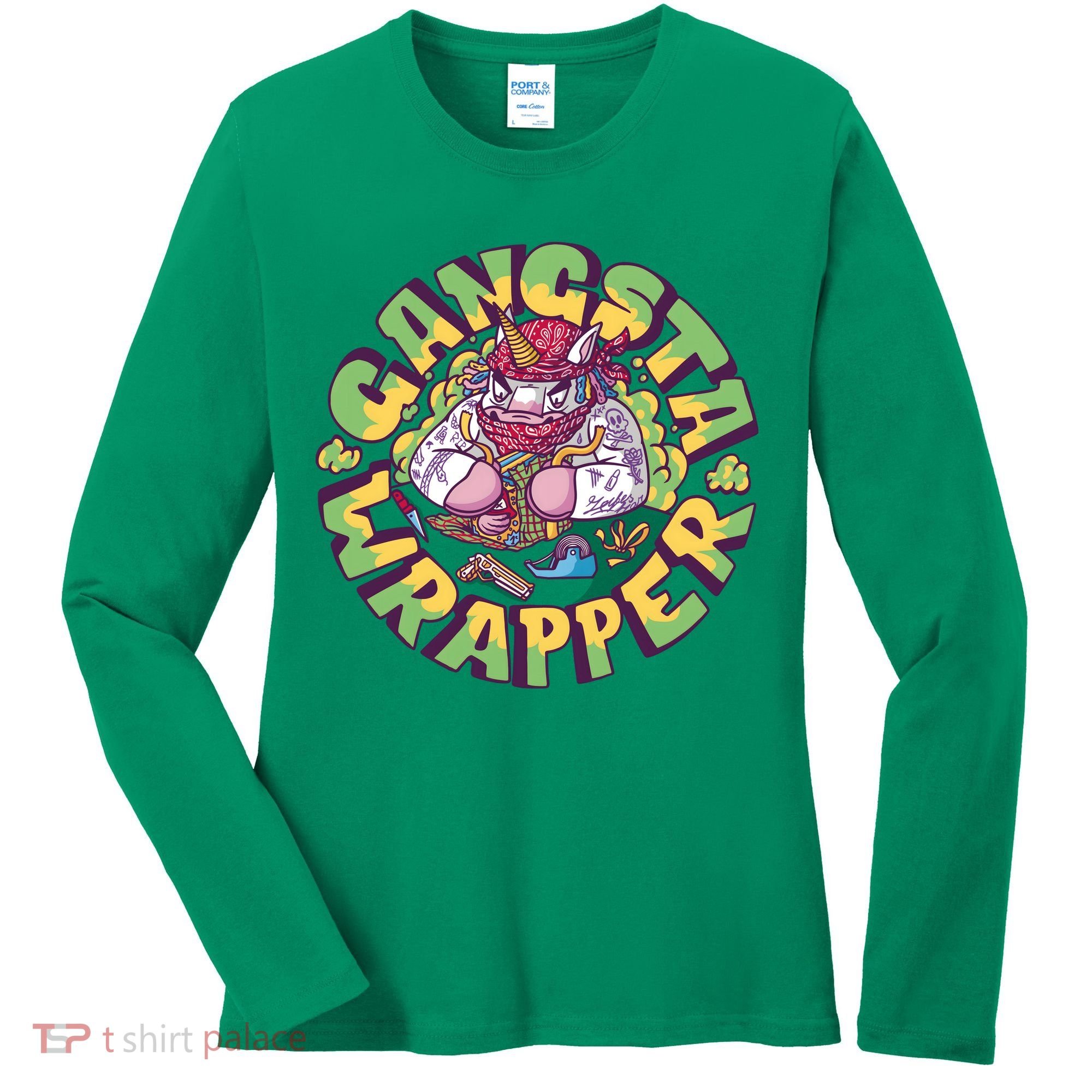 Gangsta Wrapper Unicorn Christmas Women's Long Sleeve Shirt