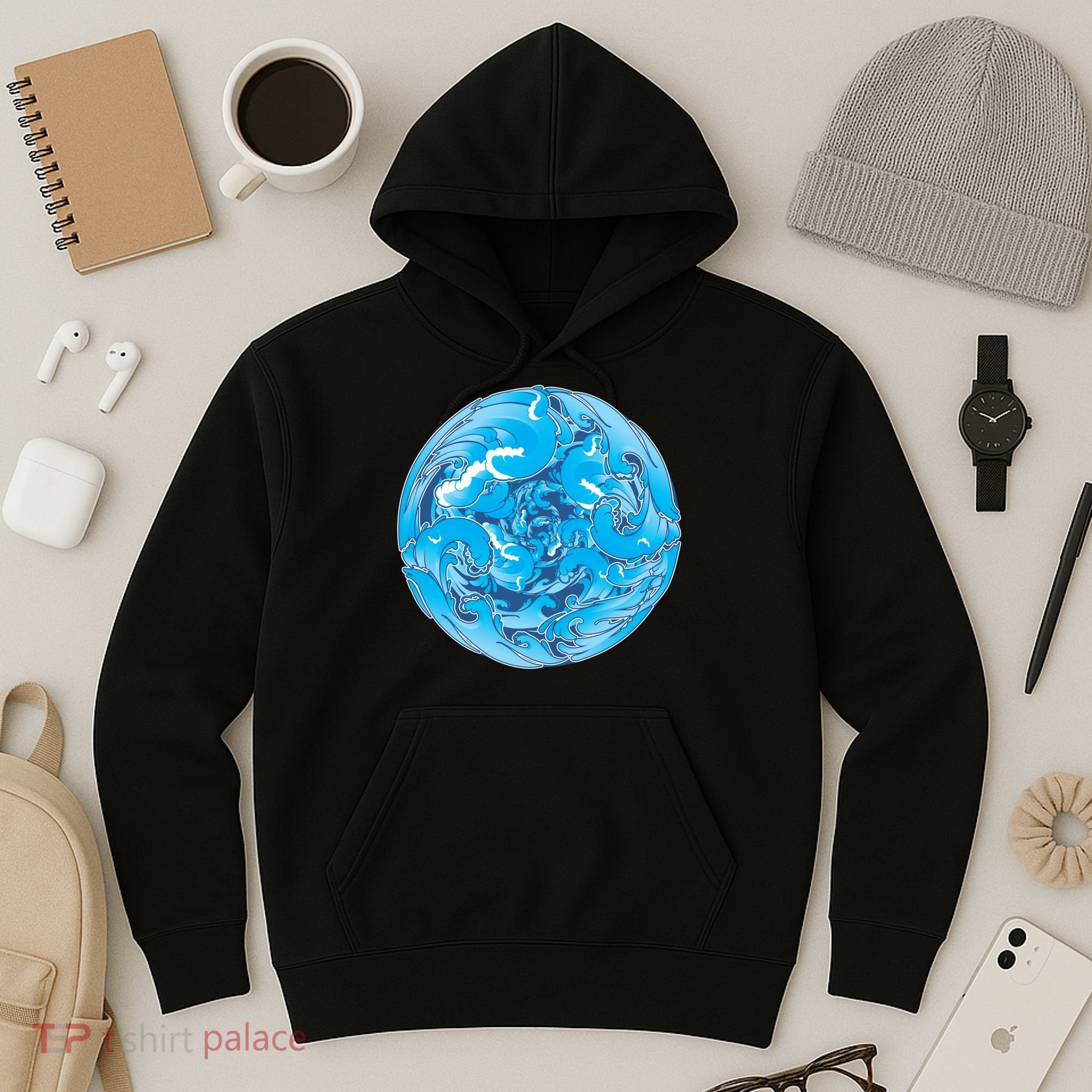 Great Wave Water Ball Emblem Hoodie