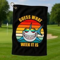 Guess What Week It Is Retro Shark Week Golf Towel thumb 1