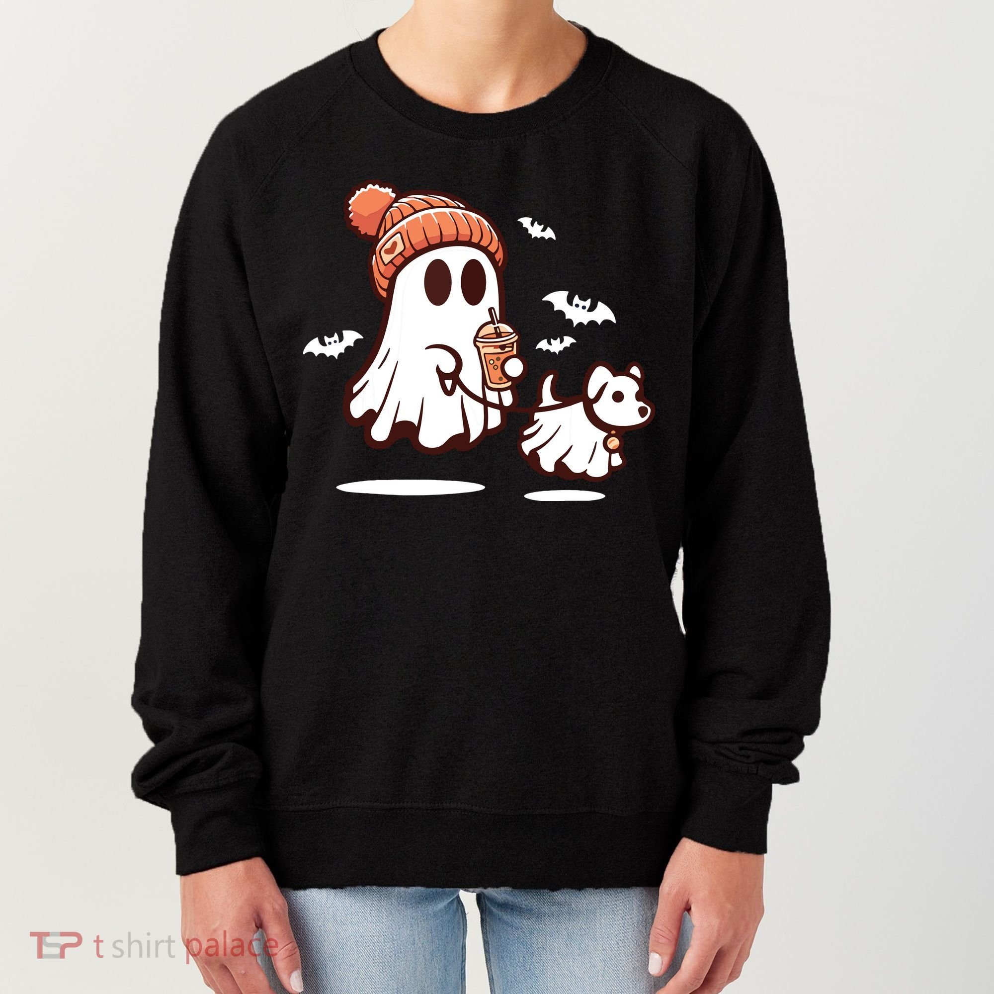 Ghost With Walking Dog Halloween Women's Sweatshirt