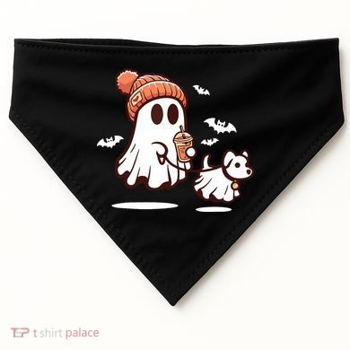 Ghost With Walking Dog Halloween USA-Made Doggie Bandana
