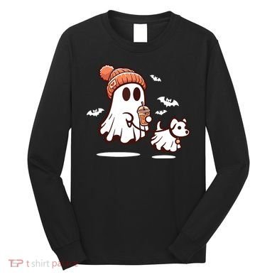 Ghost With Walking Dog Halloween Long Sleeve Shirt