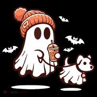 Ghost With Walking Dog Halloween Long Sleeve Shirt thumb 2
