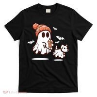 Ghost With Walking Dog Halloween T-Shirt thumb 0